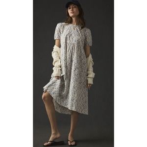 Anthropologie Denimist Tiered Midi Dress Size Medium Floral Short Sleeve